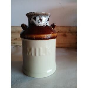 Vintage Stoneware MILK Crock Drip Glaze Utensil Holder Farmhouse Decor #495